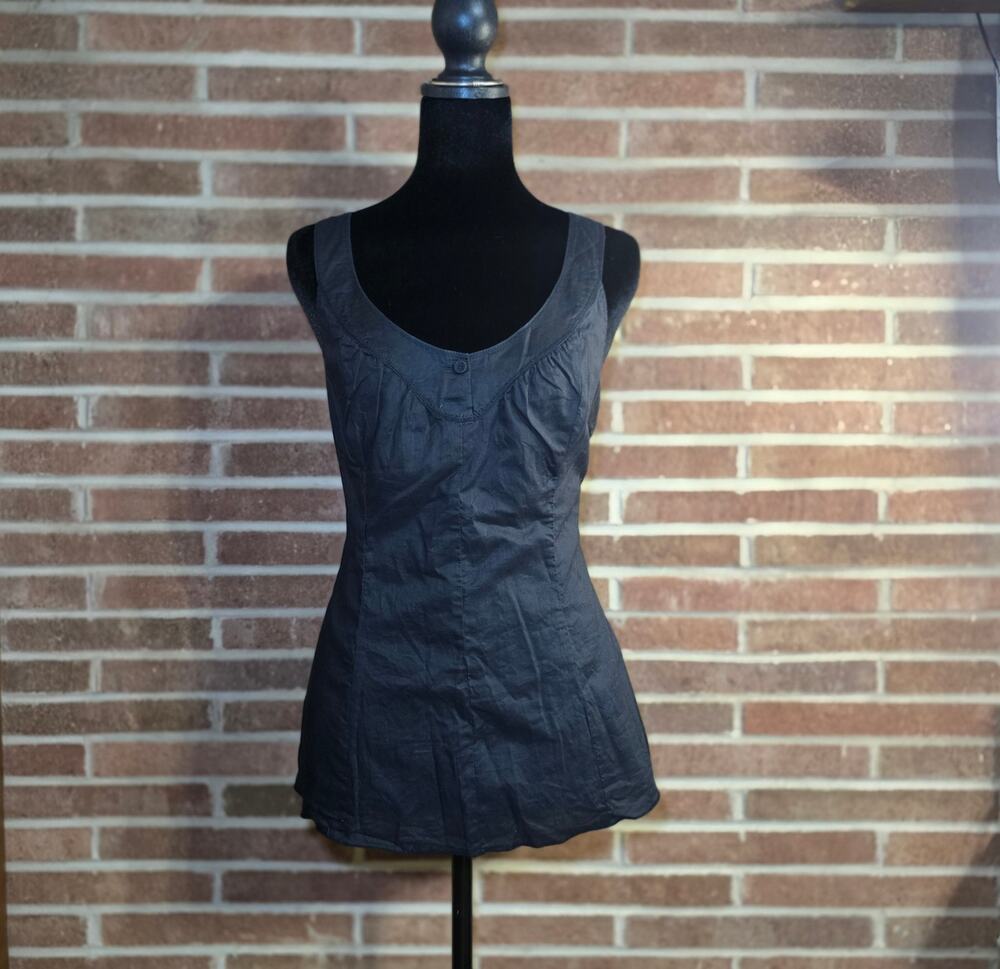 Vintage Esprit Black Scoop Neck Button Front Tank Top Size US 8